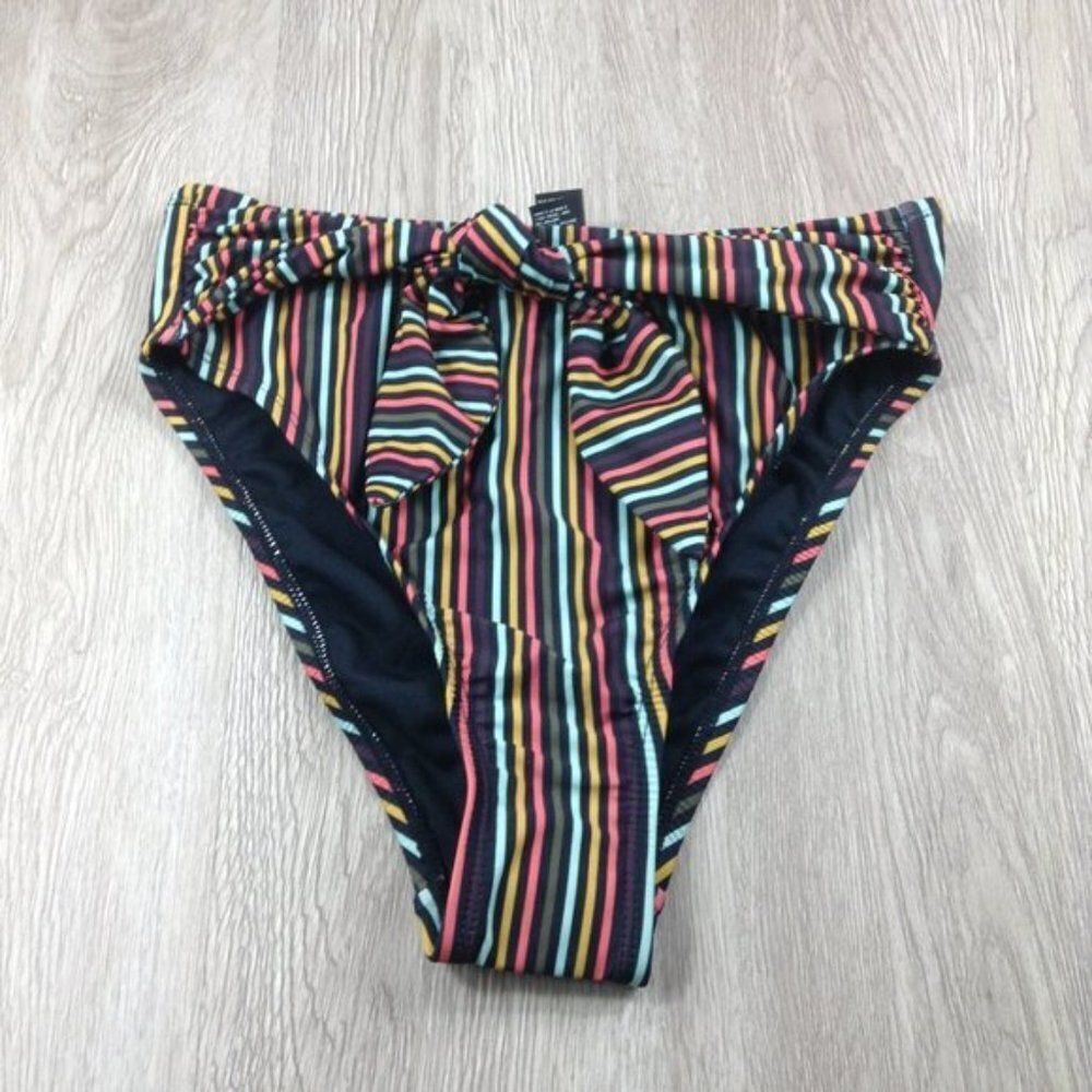 Free Press Black Striped Tie Front Swim Bottom size S